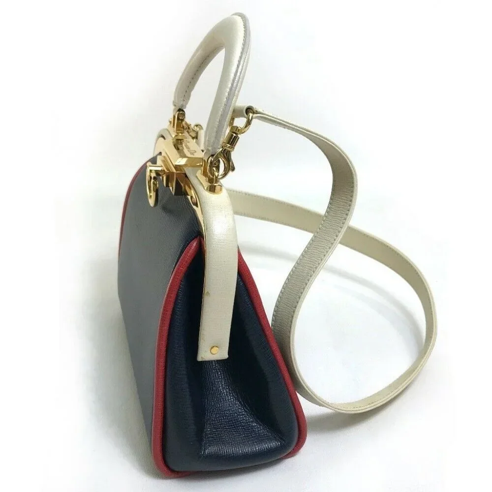 Authentic CHRISTIAN DIOR Tricolor Vintage Kisslock 2WAY Shoulder bag Hand Bag - Picture 5 of 8